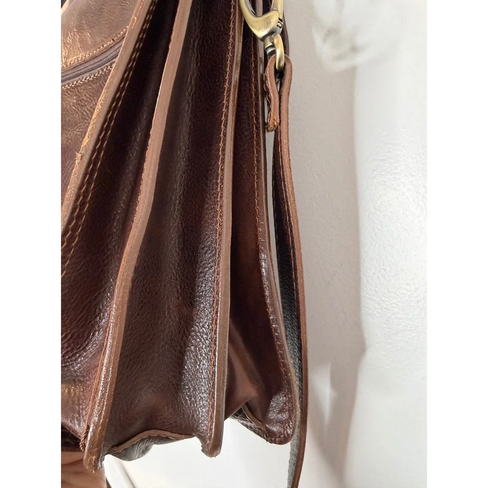 Vintage Dark Brown Pebble Leather Briefcase Messenger Bag w/Shoulder Strap ITALY